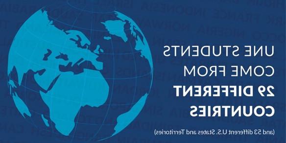 地球仪图标与u和来自29个不同国家的学生文本